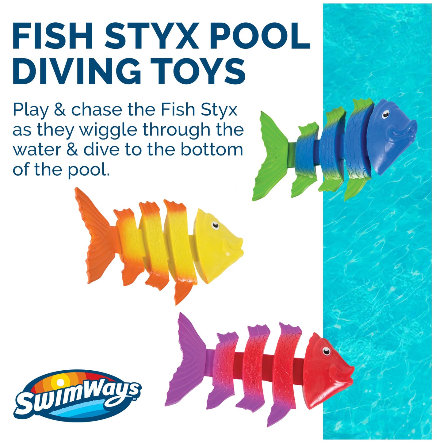 Swimways Fish Styx Kids Fish-Shaped Pool Diving Toys (3 Pack), Bath Toys & Pool Party Supplies For Kids Ages 5 And Up