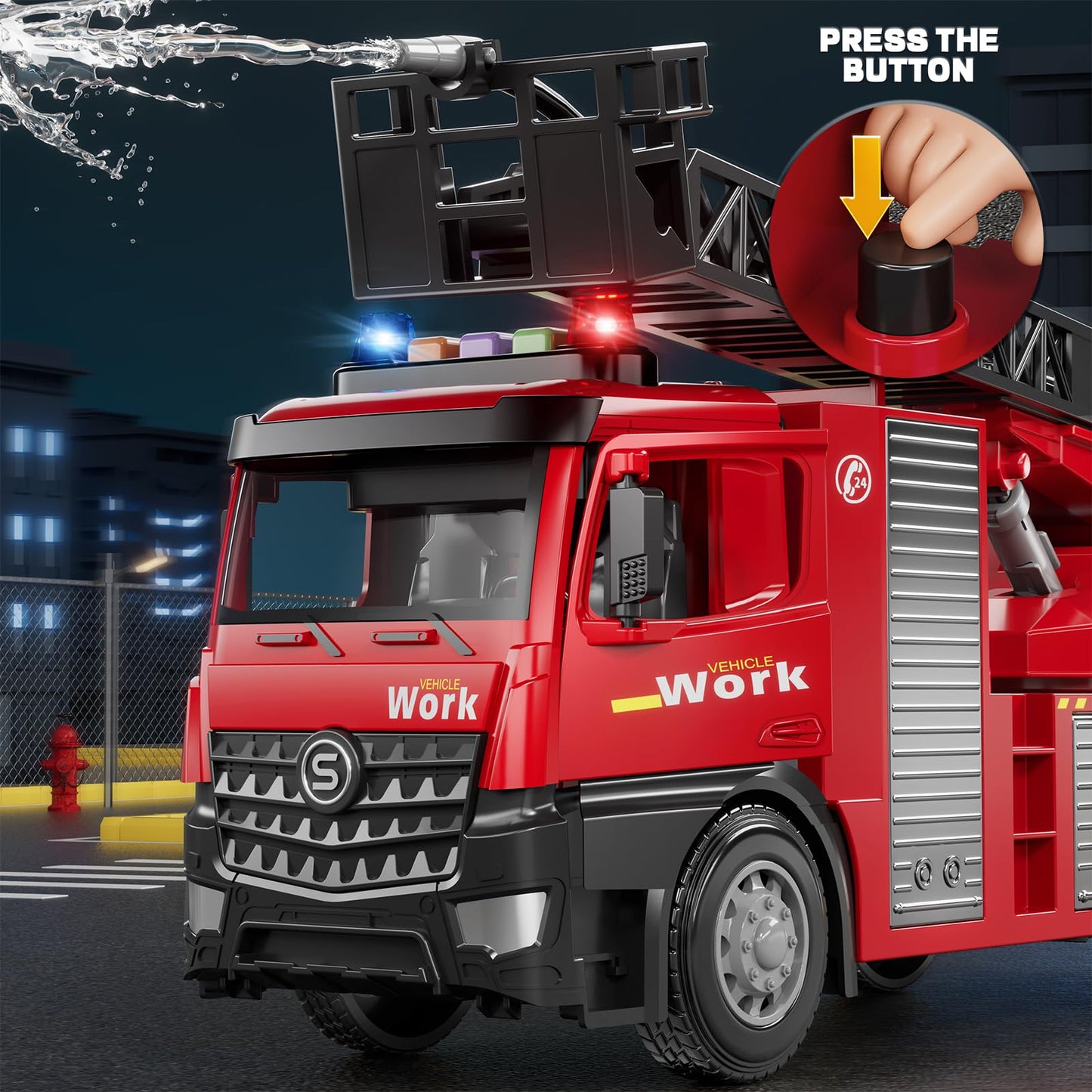 Beby Buty Toddlers Toys for Ages 3-5, Fire Truck with Ladder Toys for Toddlers Boys Girls, Lights & Realistic Sounds, Fire Truck
