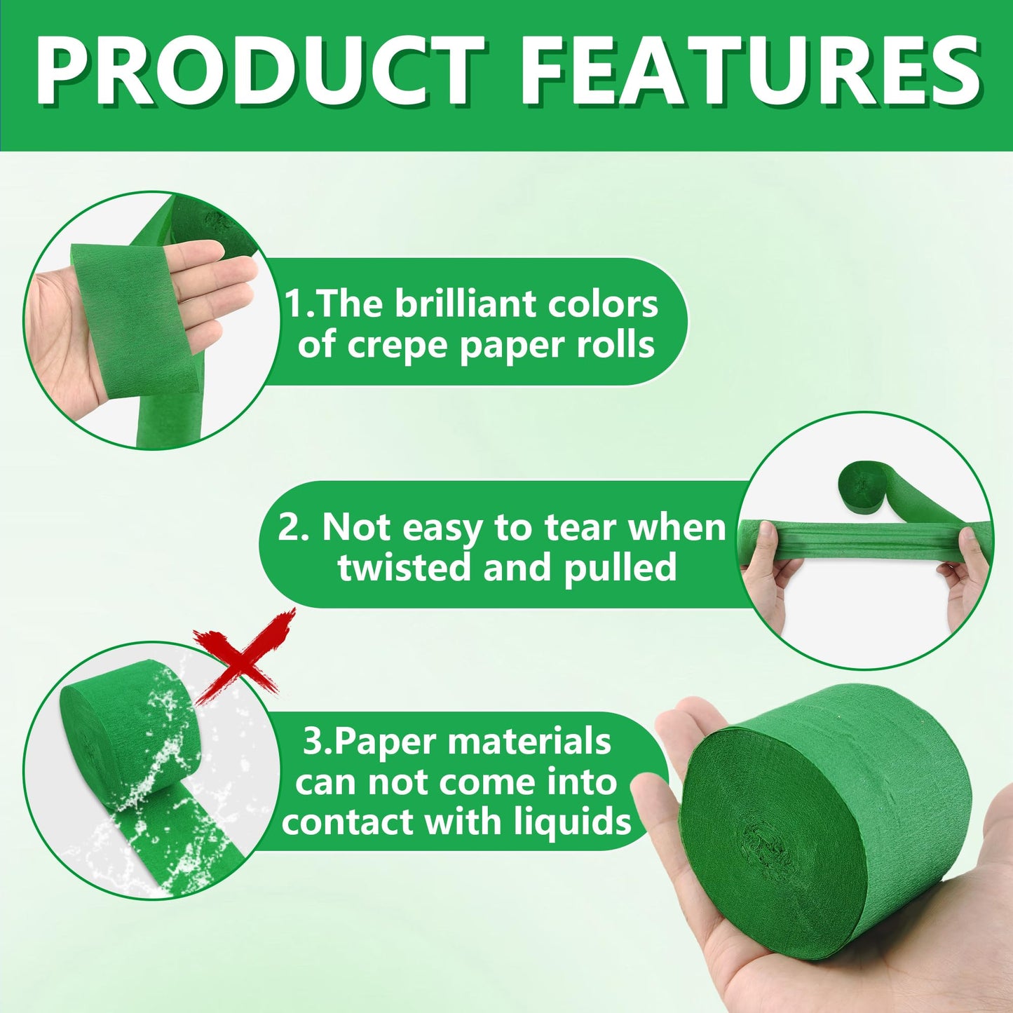 Oun Nana Crepe Paper Streamers 6 Rolls Green 2.2 Inches 738 Feet, Party Supplies DIY Crafts for Birthday, Wedding, Baby Shower,