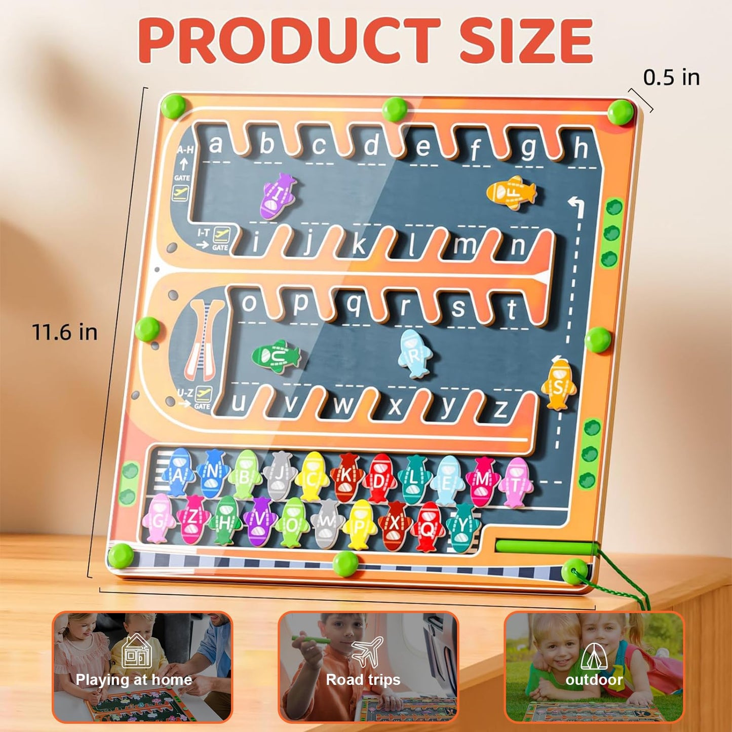 zhiwuzhu Magnetic Alphabet Maze,Montessori Magnetic Maze Board (Airplane)