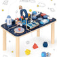 Pillowhale Wooden Activity Table, 8 In 1 Baby Activity Cubes For Kids, Toddler Sensory Table, Baby Standing Activity Center, Play Table With Stacking Toys, Bead Maze & Gears For 1 Year Old Boys Girls