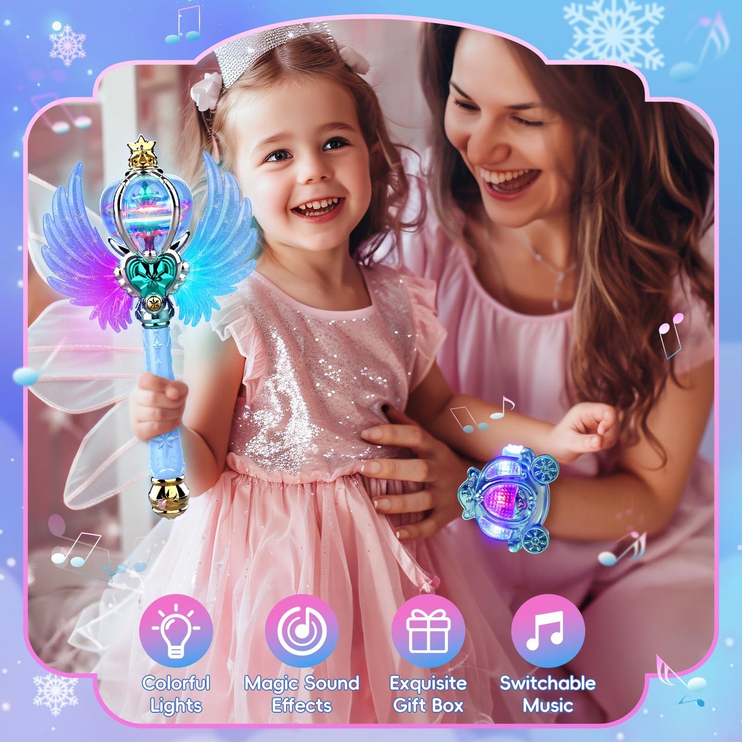 Skirfy Princess Toys For Girls, Magic Wand For Kids, Fairy Wand Girls Toys With Spinning Led Light And Magic Sound, Cool For Gir