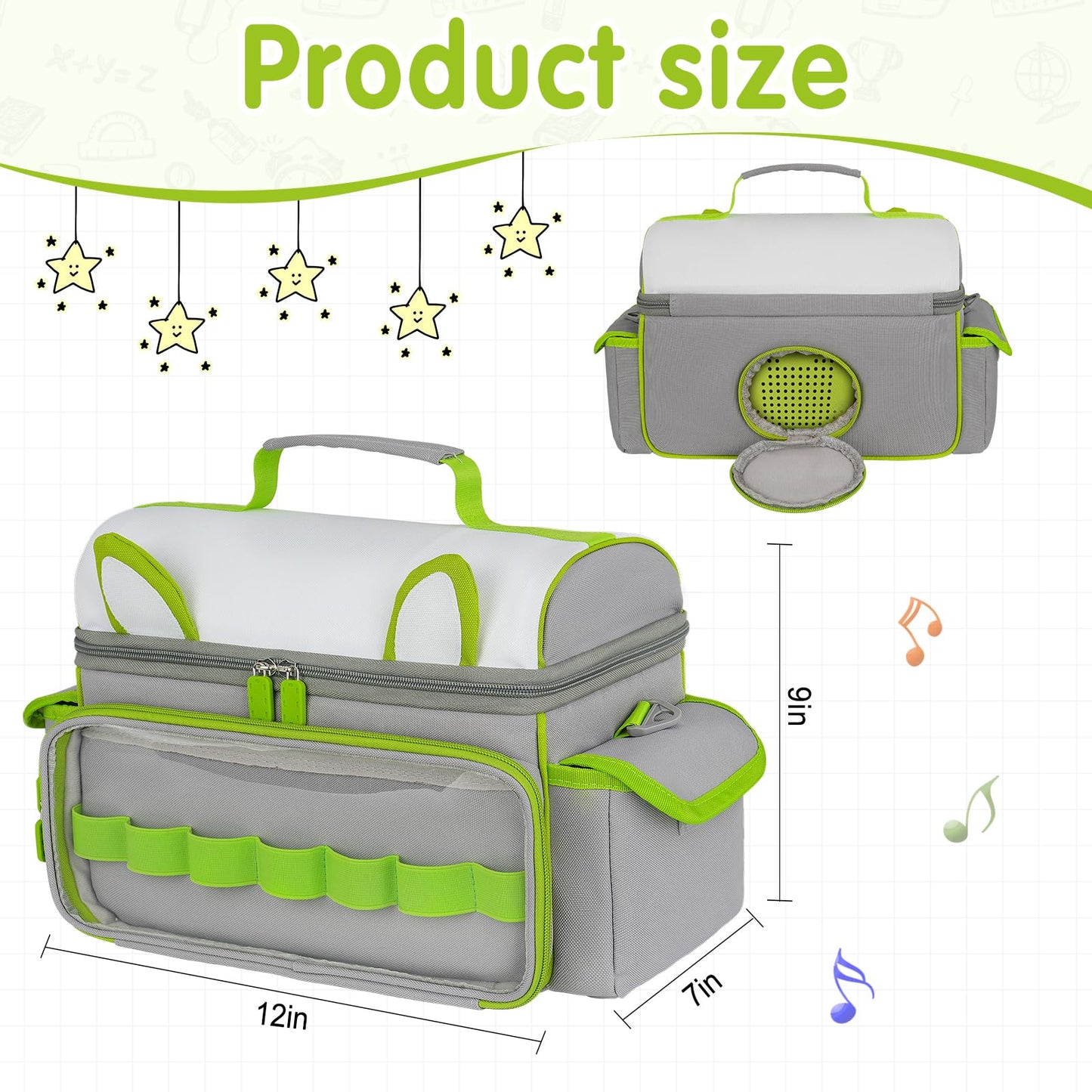 Jaffzora Carrying Case Compatible with Toniebox Starter Set Cute Storage Bag Fits for Tonies Figures Characters Tonies Headphones & Accessories  Grey&Green(Bag Only)