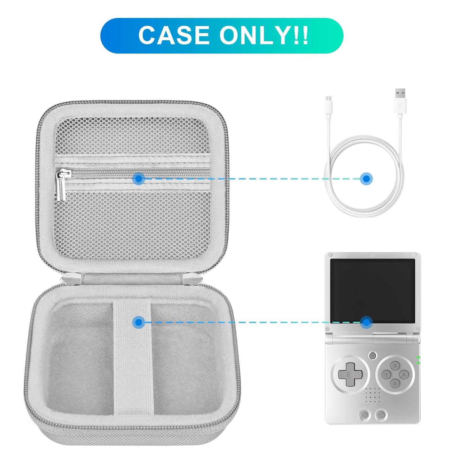 Bovke Carrying Case Compatible With Anbernic Rg35Xxsp Handheld Game Console, Rg35Xxsp Clamshell Retro Games Consoles Flip Hand-Held System Holder With Mesh Pocket For Cables And Accessories, Silver