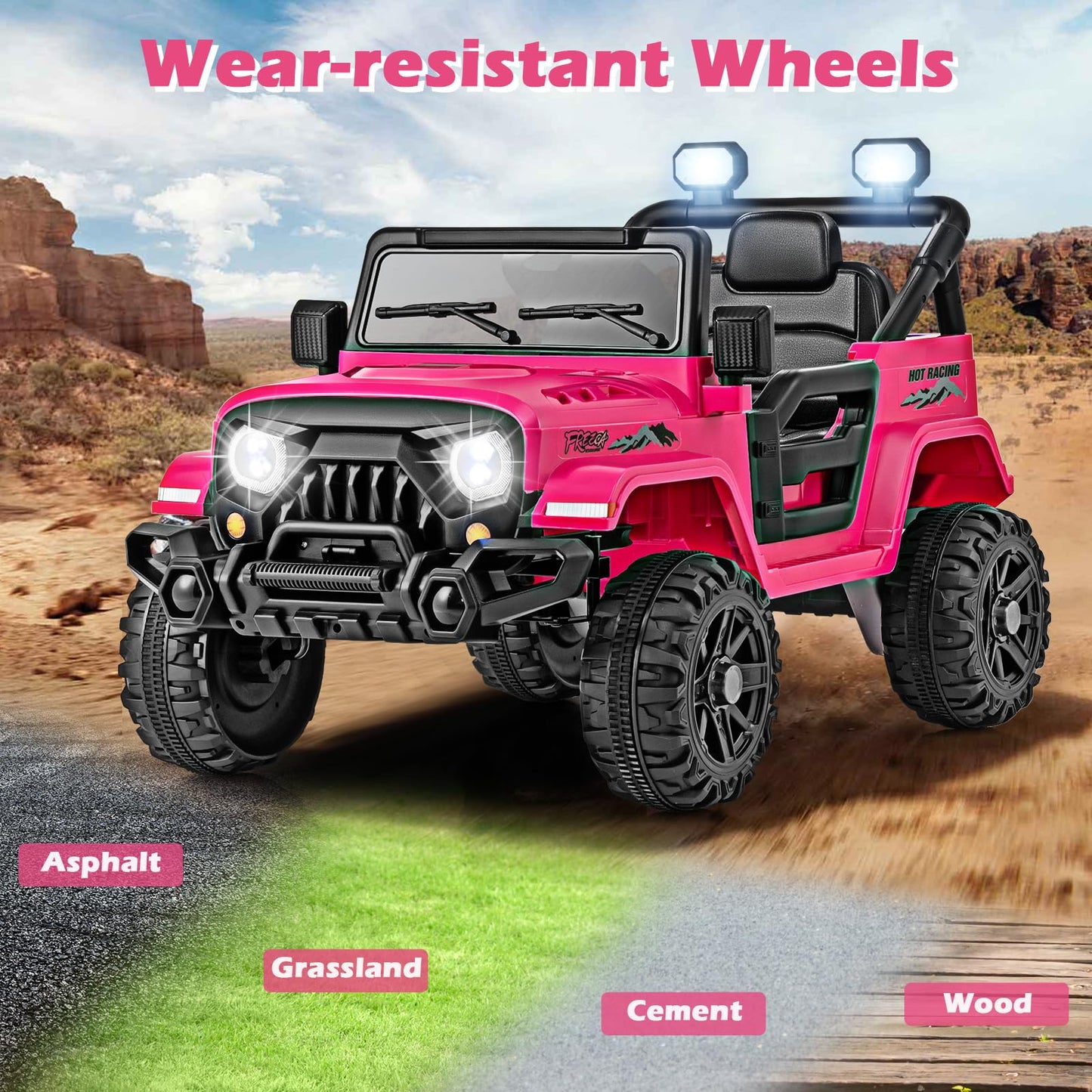 OLAKIDS Ride on Truck, 12V Battery Powered Electric Vehicle for Kids with Remote Control, Bluetooth, Power Display, LED Lights,