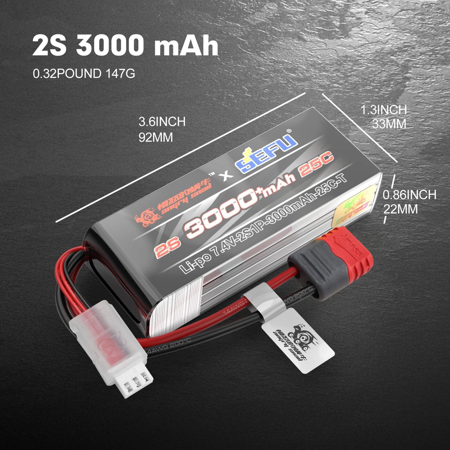 Hyper Go Angry Snail 2S3000 Rc Car Upgrade Accessories 2S 7.4V 3000 Mah 25C Lipo Battery, Spare Parts Rc Battery All 1/14 1/16 S