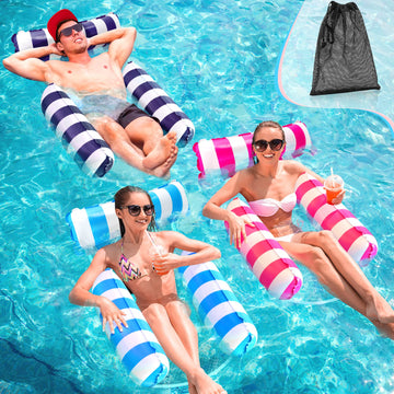 Pool Floats, 3 Pack Inflatable Pool Floats Hammock, Swimming Pool Float Adult Inflatable Water Hammock,Multi-Purpose Pool Hammock (Saddle, Lounge Chair, Hammock, Drifter) For Adults Vacation