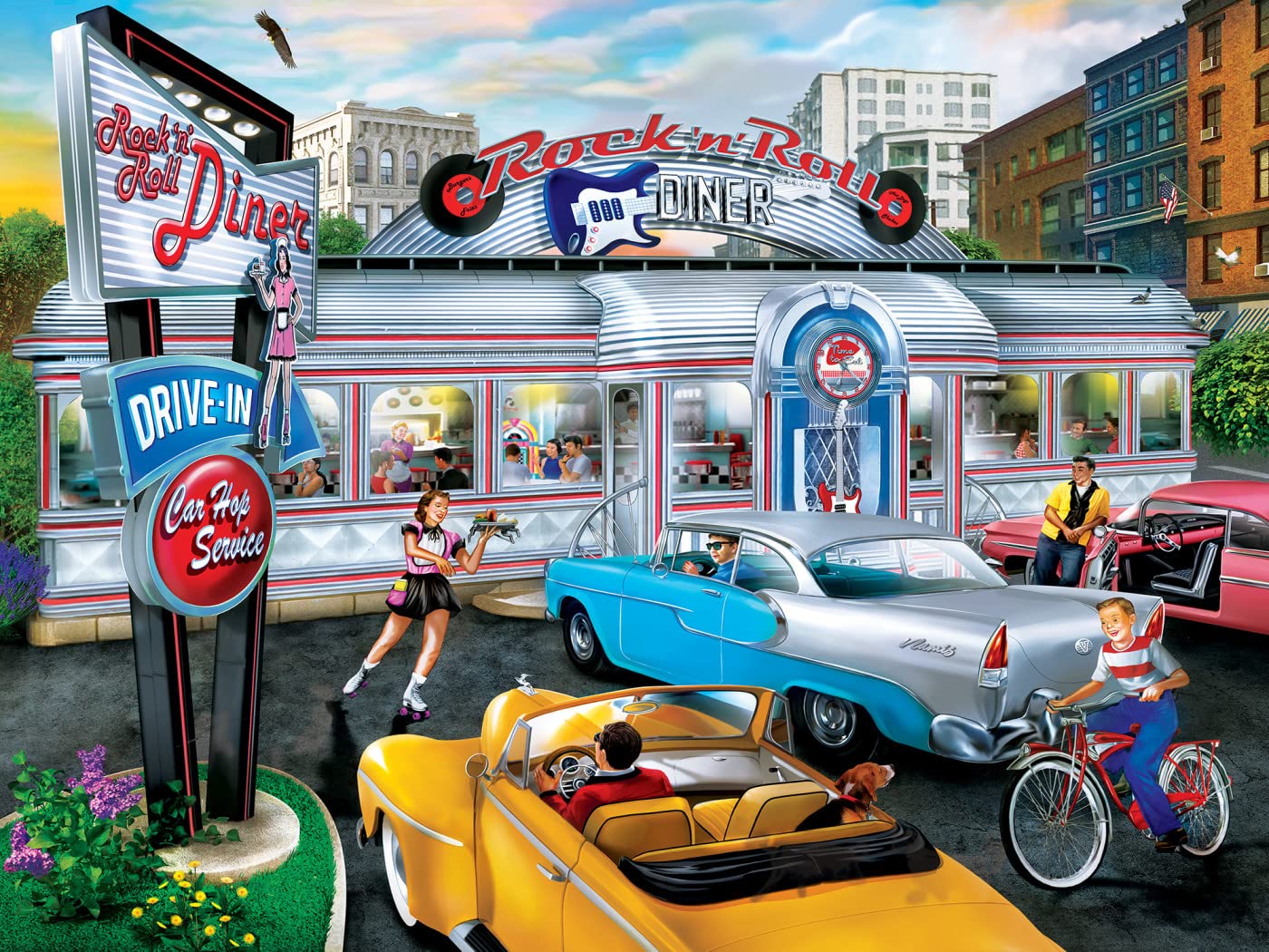 Masterpieces 550 Piece Jigsaw Puzzle For Adults, Family, Or Youth - Rock & Rolla Diner - 18''X24'' - Nostalgic Retro Jigsaw Puzz