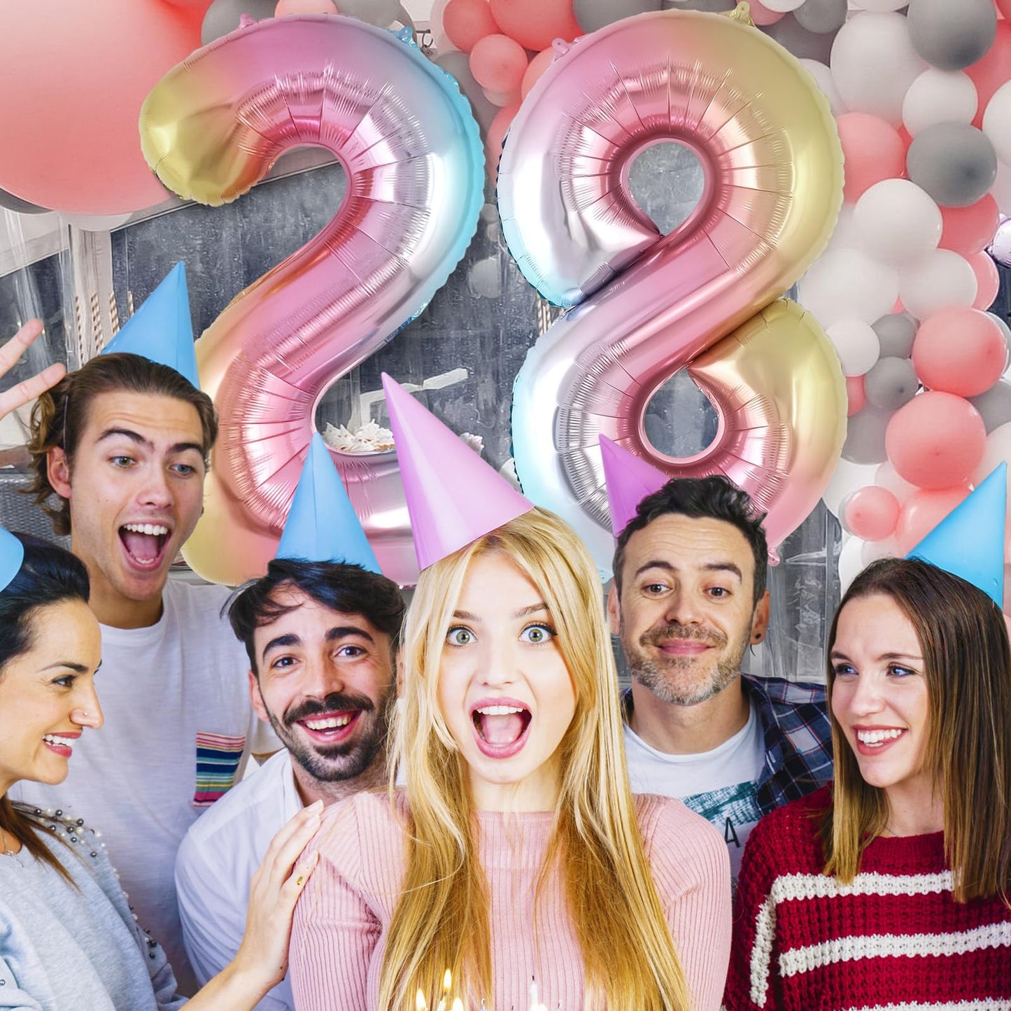 Rainbow Gradient Number 8 Balloon, 40 Inch Big Large Foil Number Balloons, Jumbo Giant Mylar Number 8 Balloons For 8 Year Old Bi