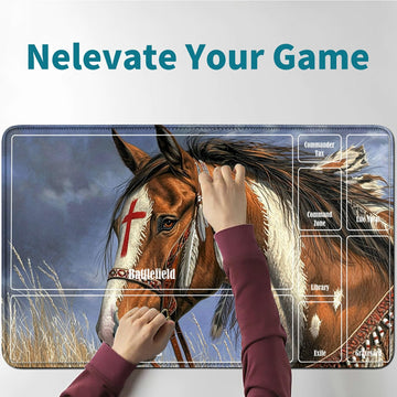 Rwutytiul Gray Sky Horse Card Playmat 24 X 14 Inch With Tube Bag, Card Gameplay Desk Mat With Zones Commander Deck Board Mtg Rpg