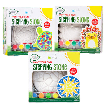 Creative Roots Mosaic Turtle, Hedgehog, & Sun - 3-Pack 7-Inch Ceramic Stepping Stones & 6 Vibrant Paints, Paint Your Own DIY Ste