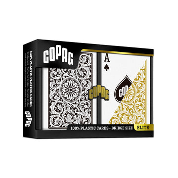 Copag 1546 Design 100% Plastic Playing Cards, Bridge Size (Narrow) Black/Gold (Standard Index, 6 Sets)