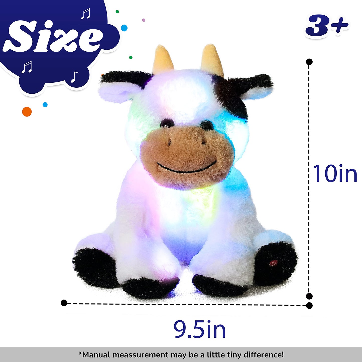 Cuteoy Musical Plush Cow Stuffed Animal Soft Glowing Led Light-Up Nightlight Toys Singing Lullabies Birthday Christmas Plushies Gifts For Kids Boys Girls,10'