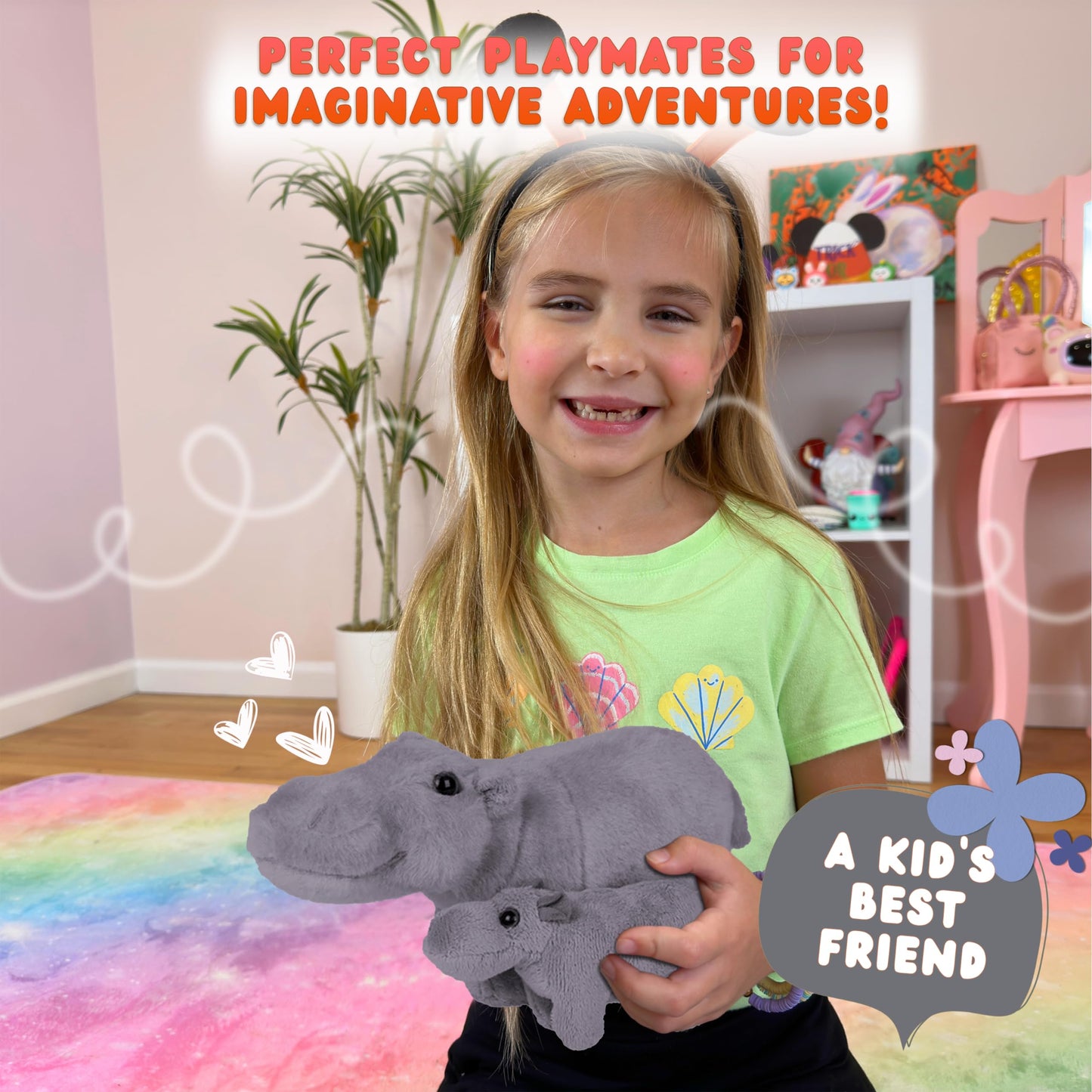 Forest & Twelfth Mom And Baby Mini Hippo, Stuffed Animals For Boys And Girls, Safari Hippopotamus Baby Shower Decoration, Nursery Décor, Zoo Animal For Toddlers, Soft Stuffed Hippo, Plush Toy, (Hippo)