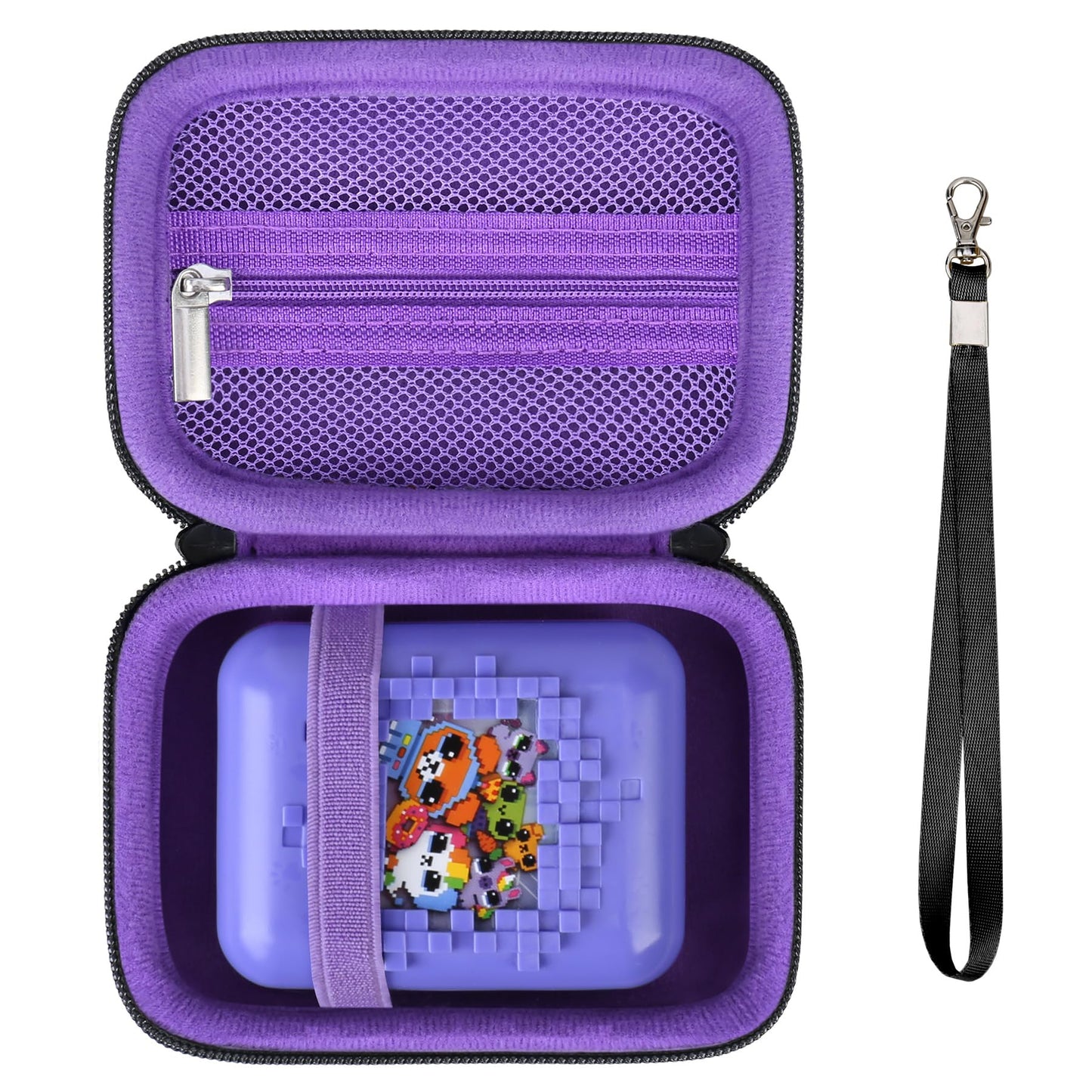 Supmay Carrying Case For Bitzee/Disney Interactive Toy/Magicals Interactive Toy Digital Pet, Gifts For Virtual Pet Enthusiast/Girls & Boys, Travel Case With Mesh Pocket For Battery, Cable,Black+Purple
