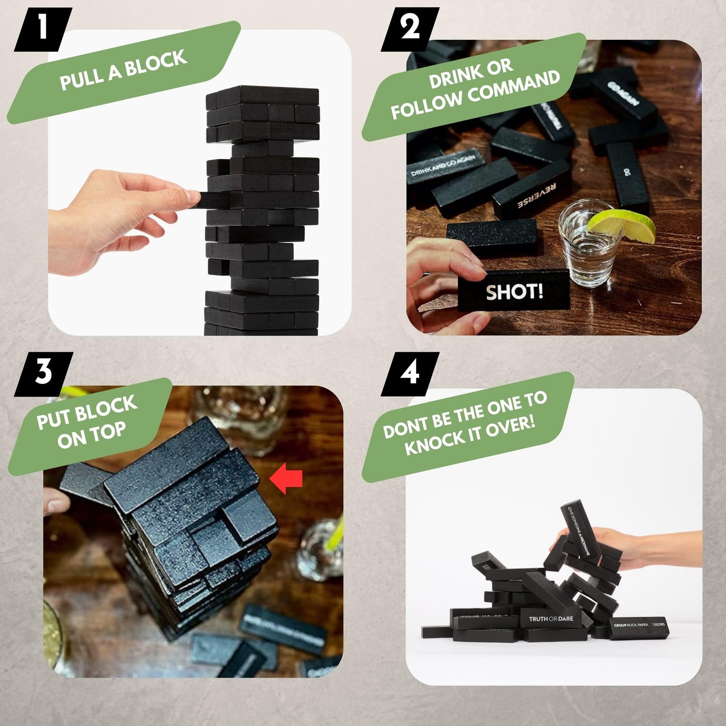 Buzzed Blocks mature-themed Drinking Game - 54 Blocks with Hilarious Commands and Games on 40 of Them | Perfect Pregame Entertaining Party Starter Game | Novelty Funny Gift (Black)