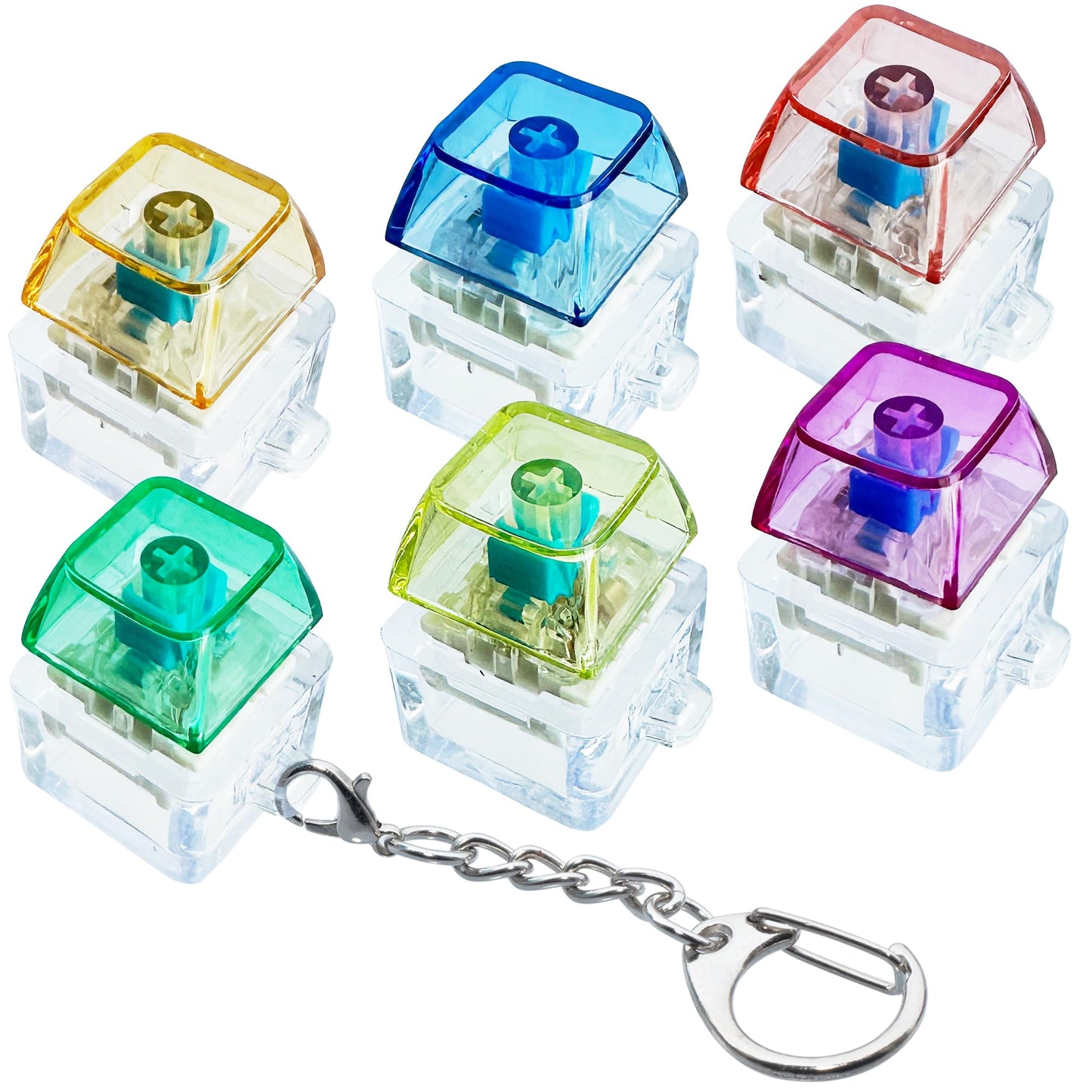 6 Pack Keyboard Fidget Toy Keyboard Fidget Keychain Keyboard Decompression Button Finger Clicker Toys  Button Stress Relief Fidget Gifts for mature-themed to Relief Stress (Mix Transparent)