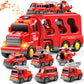 JUKUDAHU 7-in-1 Fire Trucks Car Toys for 3 4 5 6 Years Old - Transport Truck Toys for Toddlers 4-6, Trucks Toys with Sound and L