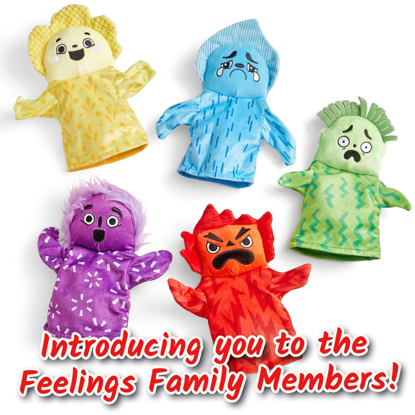 hand2mind Hand Puppets Set of 5 - Mindfulness & Emotional Learning Toys, Medium, Multi Color, Cotton