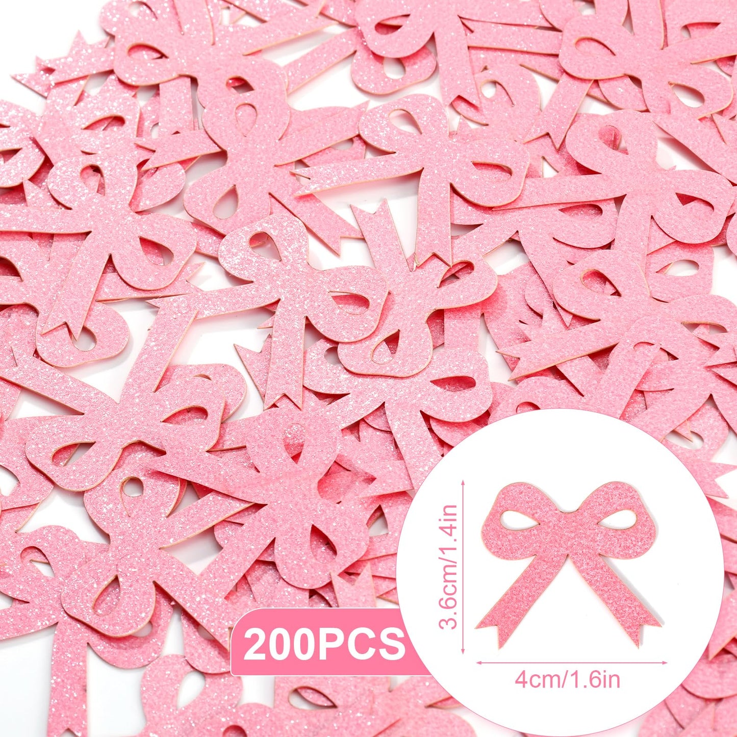 200pcs Bow Confetti, 1.6x1.4in Pink Bow Bachelor Party Confetti Glitter Table Confetti for Tying the Knot Bachelorette Birthday