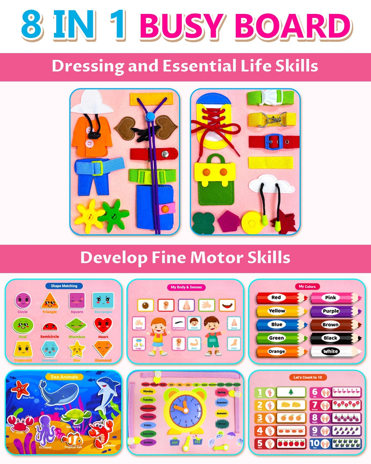 Exorany Busy Board Montessori Toys For 1 2 3 4 Year Old Girl & Boy Birthday Gifts, Busy Book Learning Sensory Easter Toys For Toddlers 1-3 2-4, Toddler Travel Educational Activities Fine Motor Skills