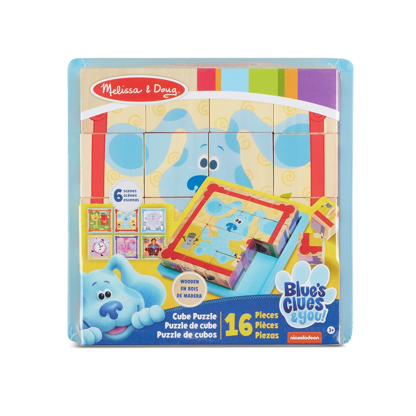 Melissa & Doug Wooden Cube Puzzle - 16 Pieces, Multi Color, Model 33007