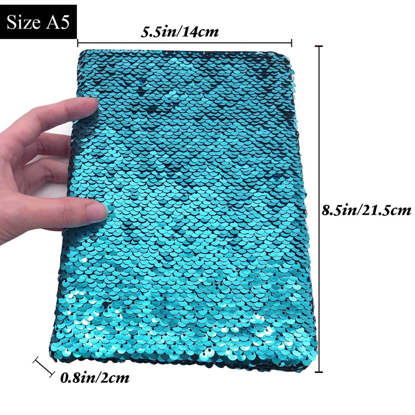 Sequin Girls Journal for Kids  8.5x5.5 Inches 160 Lined Pages Diary for Girls and Boys Reversible Flip Sequence Notebook for Teen Pre School Writing Drawing Travel Gifts (Lake Blue to Sliver)