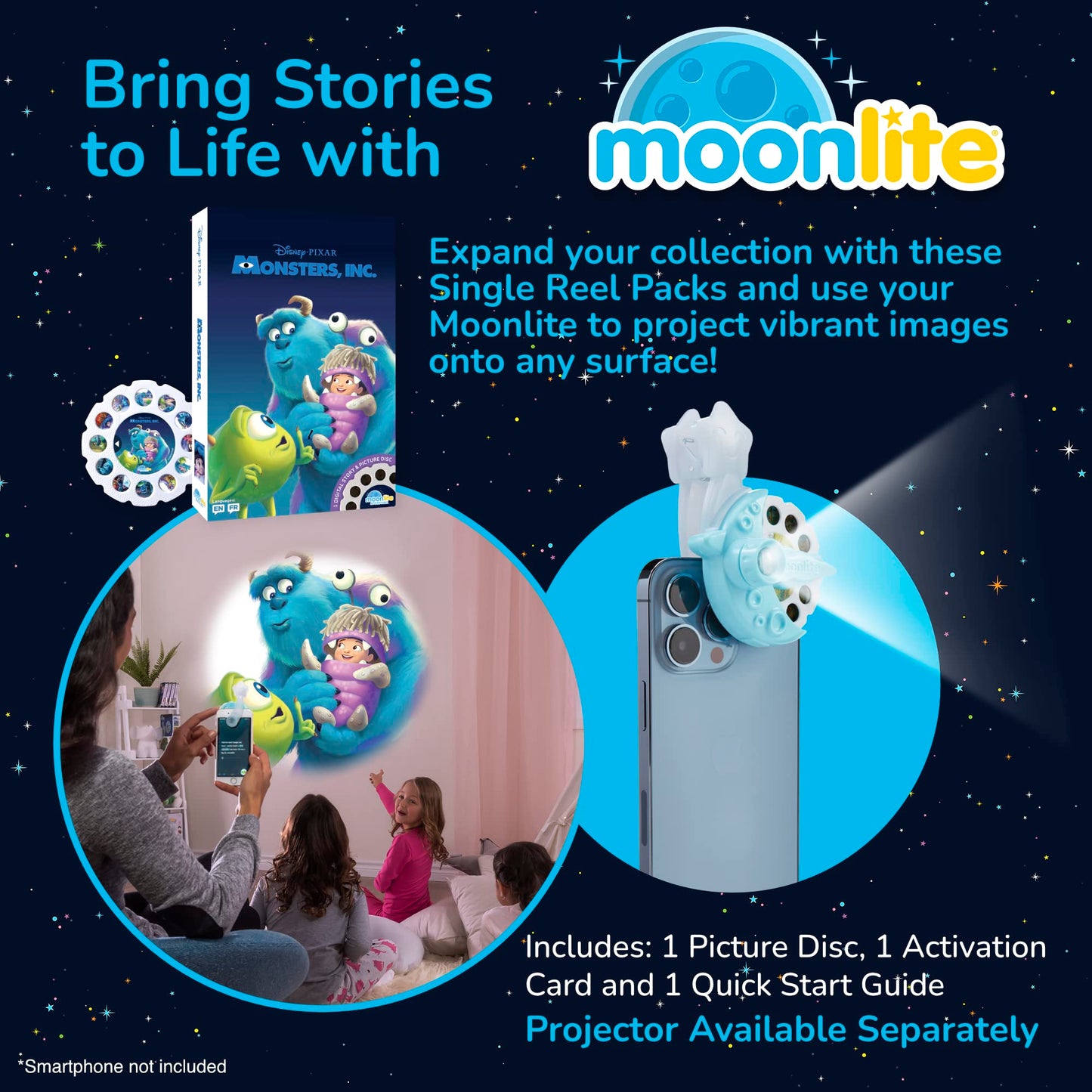 Moonlite Storytime Monsters Inc Storybook Reel, A Magical Way To Read Together, Digital Story For Projector, Fun Sound Effects, Learning Gifts For Kids Ages 1 Year And Up