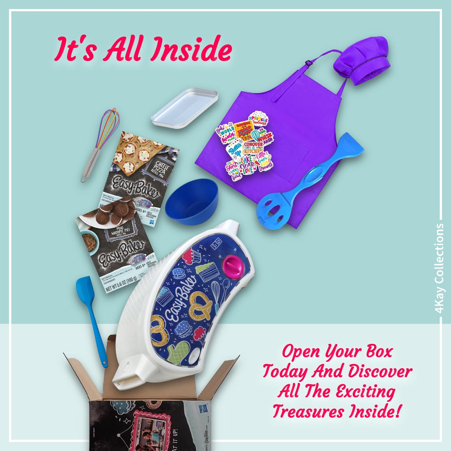 Ultimate Easy Baking Oven Bundle For Kids With 19 Items - Oven  2 Refill Mixes  Apron  Hat  Bowl  Spatula  Whisk  9 Stickers  Baking Pan & Tool (Powerful Purple Baker Bundle)