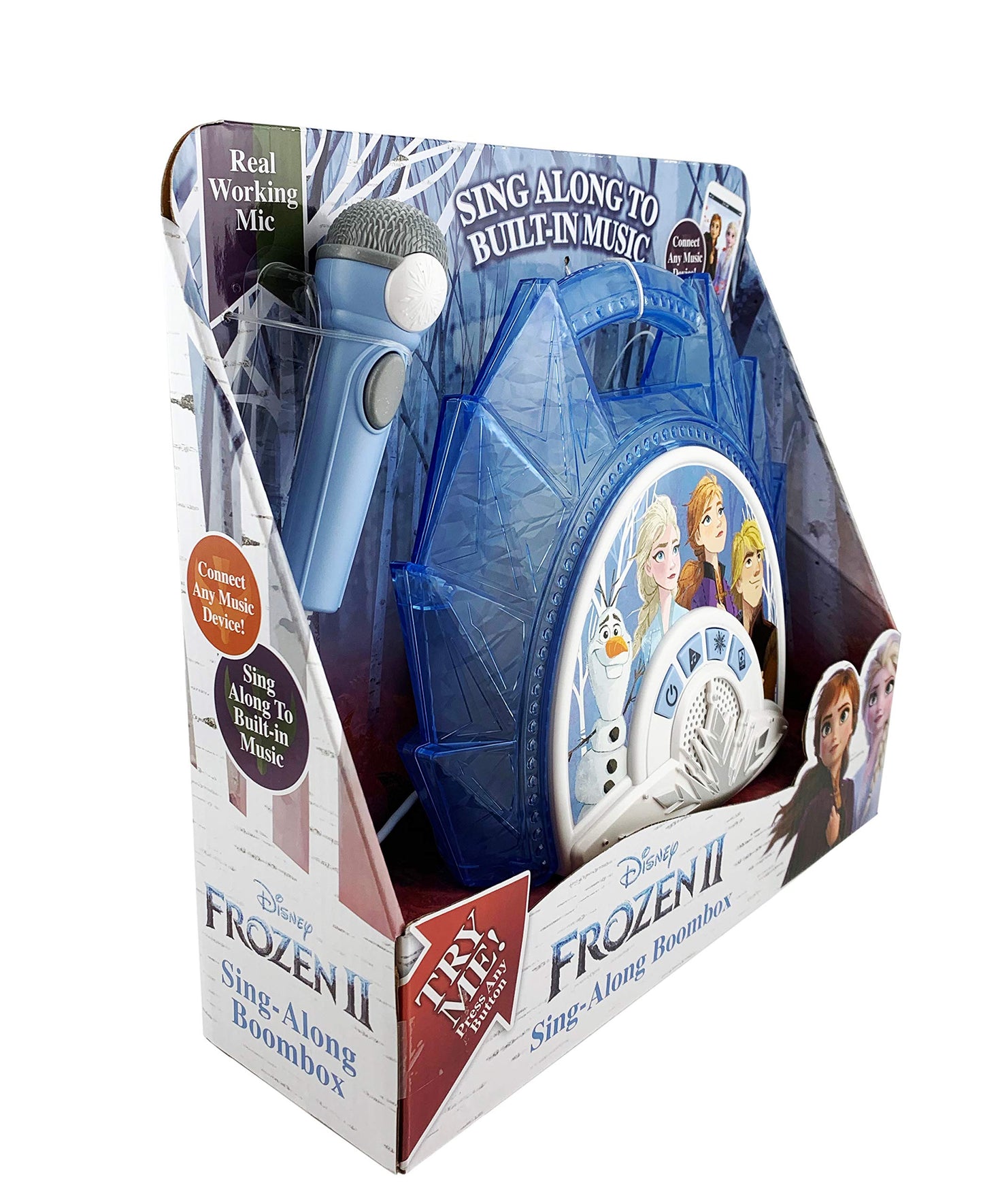 Frozen 2 Sing Along Boombox With Microphone, Built In Music, Flashing Lights, Real Working Mic For Kids Karaoke Machine, Connects Mp3 Player Aux In Audio Device