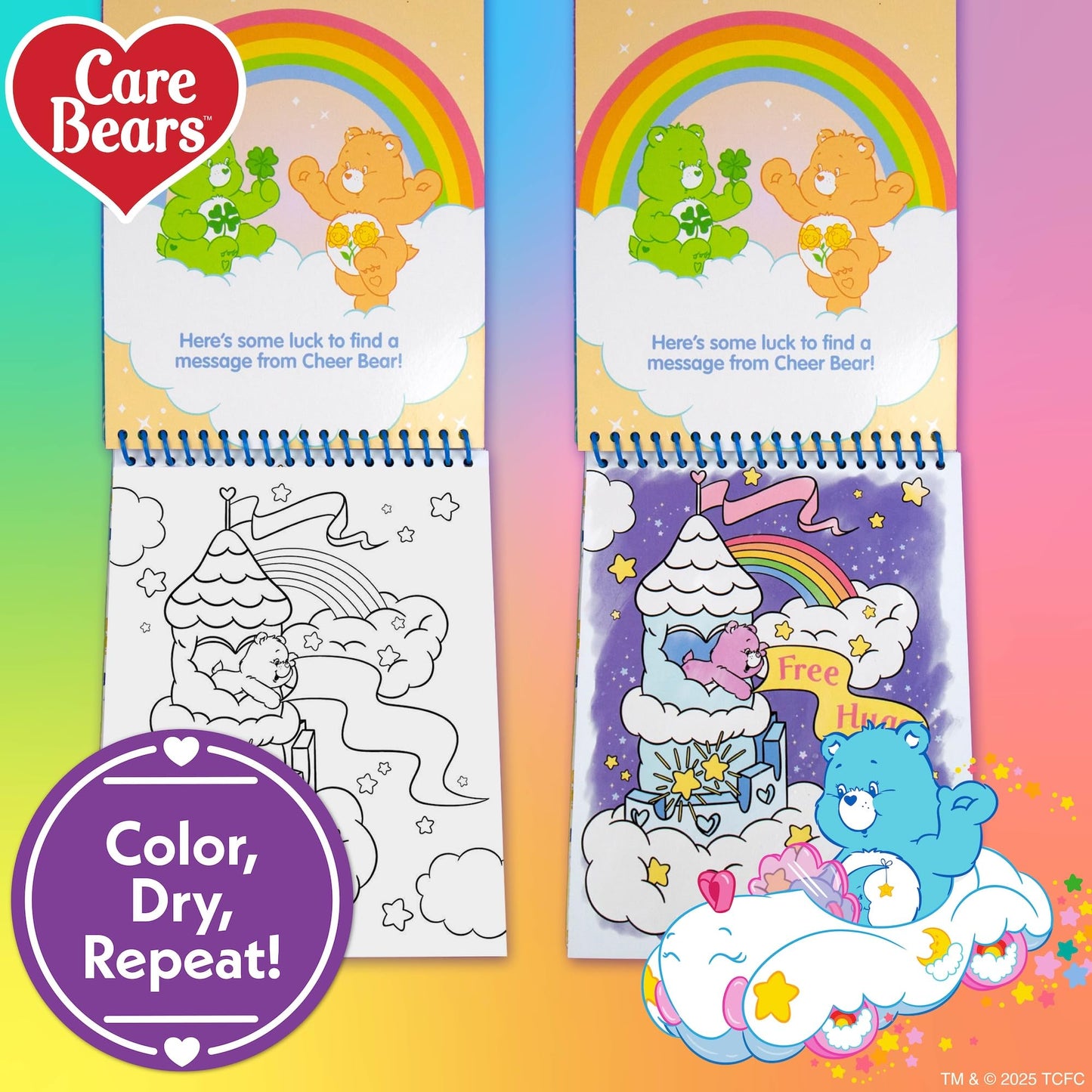 Horizon Group USA Care Bears Aqua Art - Reusable Water-Reveal Books, Multi, 6"x7.5", Mess Free Coloring for Toddlers, Model 230357