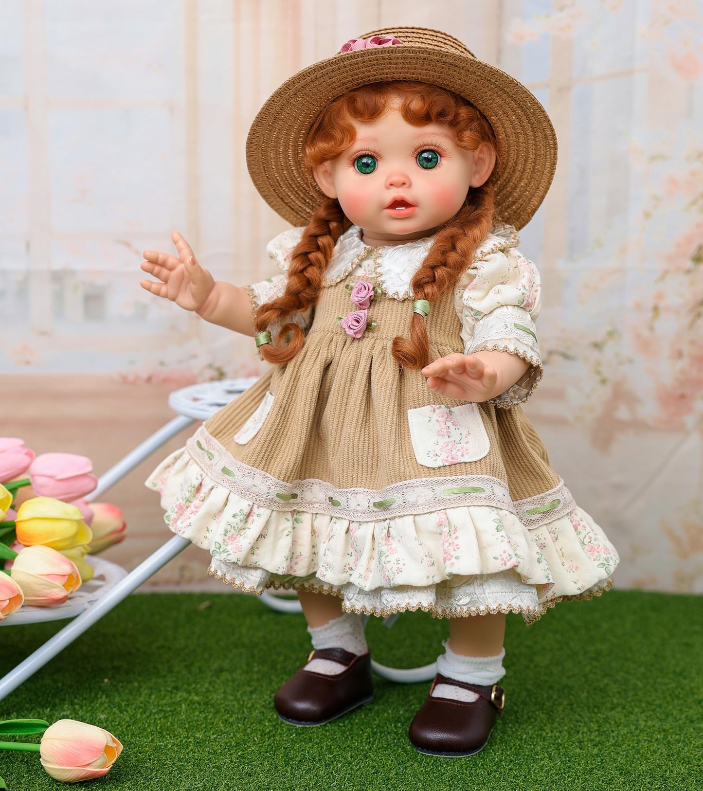 Cloveray Reborn Baby Dolls - 18 Inch Realistic Reborn Toddler Doll Country-Inspired Girl with Braided Hair  Straw Hat & Floral Layered Dress  Gifts for 3+ Year Old Girls  Collectors