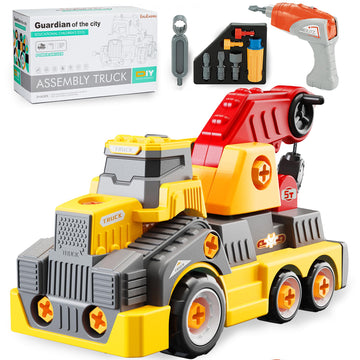 EKU EASYKU Crane Truck Take Apart Toys for Kids 3-8 Years, Electric Drill, Educational STEM Building, Plastic, Large 11 inches