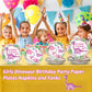 96Pcs Pink Dinosaur Plates And Napkins Party Supplies Watercolor Dinosaur Birthday Party Tableware Set Girls Dino Party Decorati