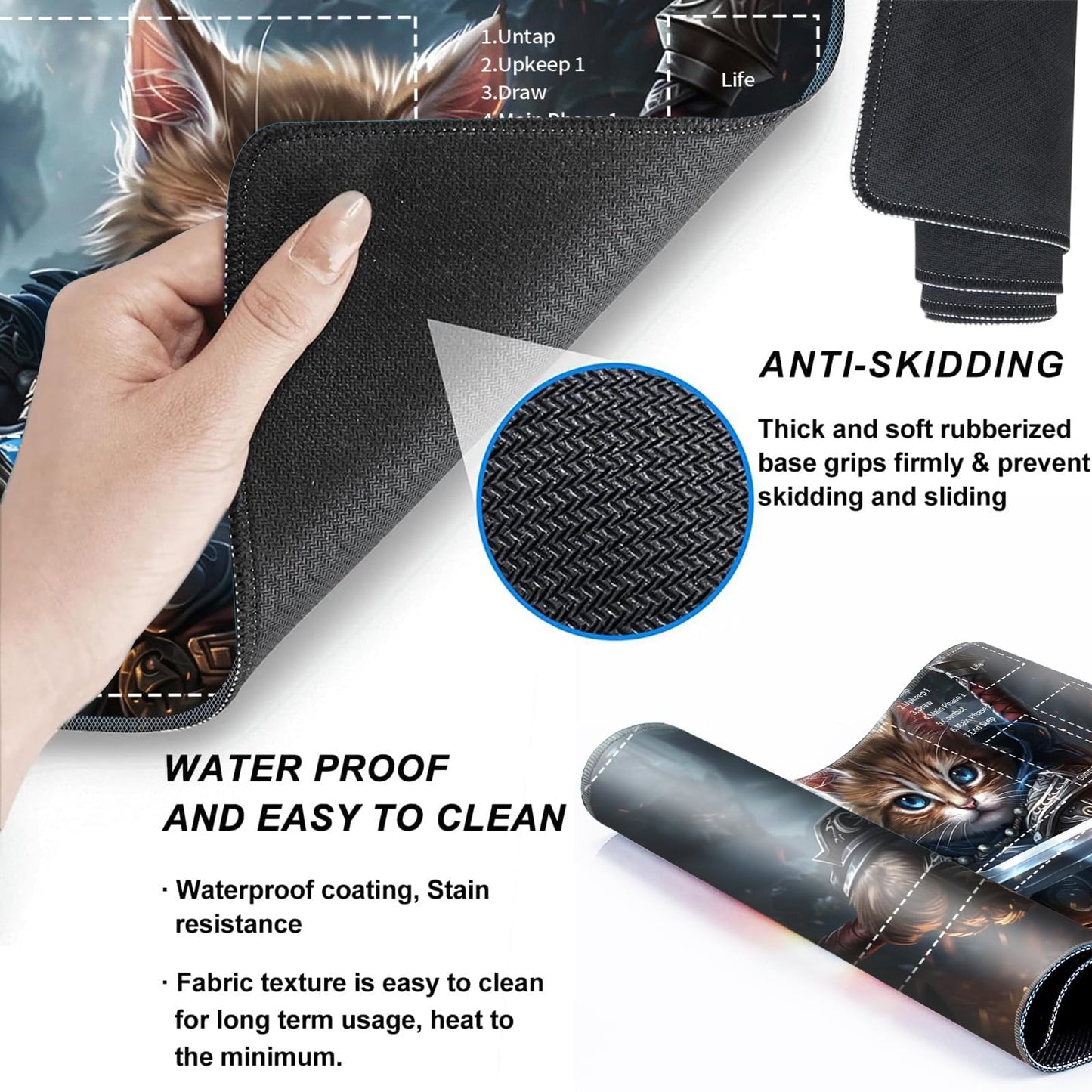 for MTG Card Playmat with Zone Game Play Mat for MTG TCG 24 x 14 inches Non-Slip Play Mat for Commander Board RPG CCG Game TCG Other Card Games/Mouse Pad-Cat Warrior Holds The decorative replica blade