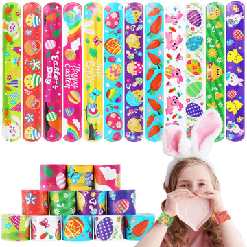Ccinee 48Pcs Easter Slap Bracelets For Kids, Wristband Party Favors Snap Bracelets Bulk Easter Toys Easter Wristbands For Boys G