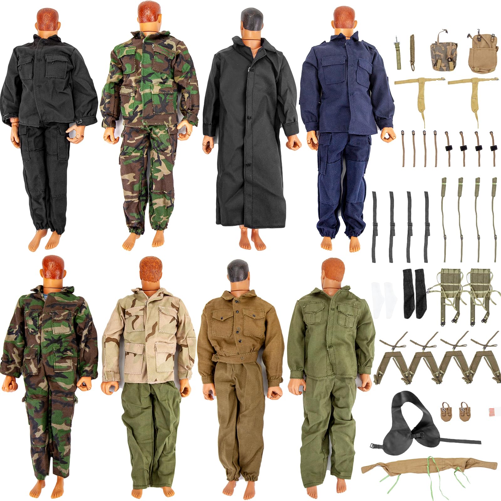 Sixpoints 8 Set 1/6 Scale Camo Military Uniforms Suit & Lots Harness Bag Accessories Fit For 12'' Gi Joe Ultimate Soldier Male M