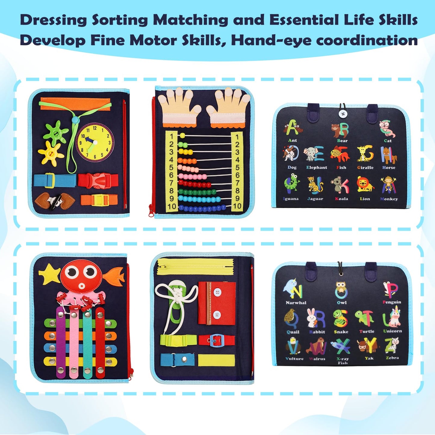 Majavi Busy Book For Toddlers 1-3, Montessori Toys Busy Board For 1 2 3 4 Year Old Boy Girl Birthday Gift - 5 In 1 Quiet Activit