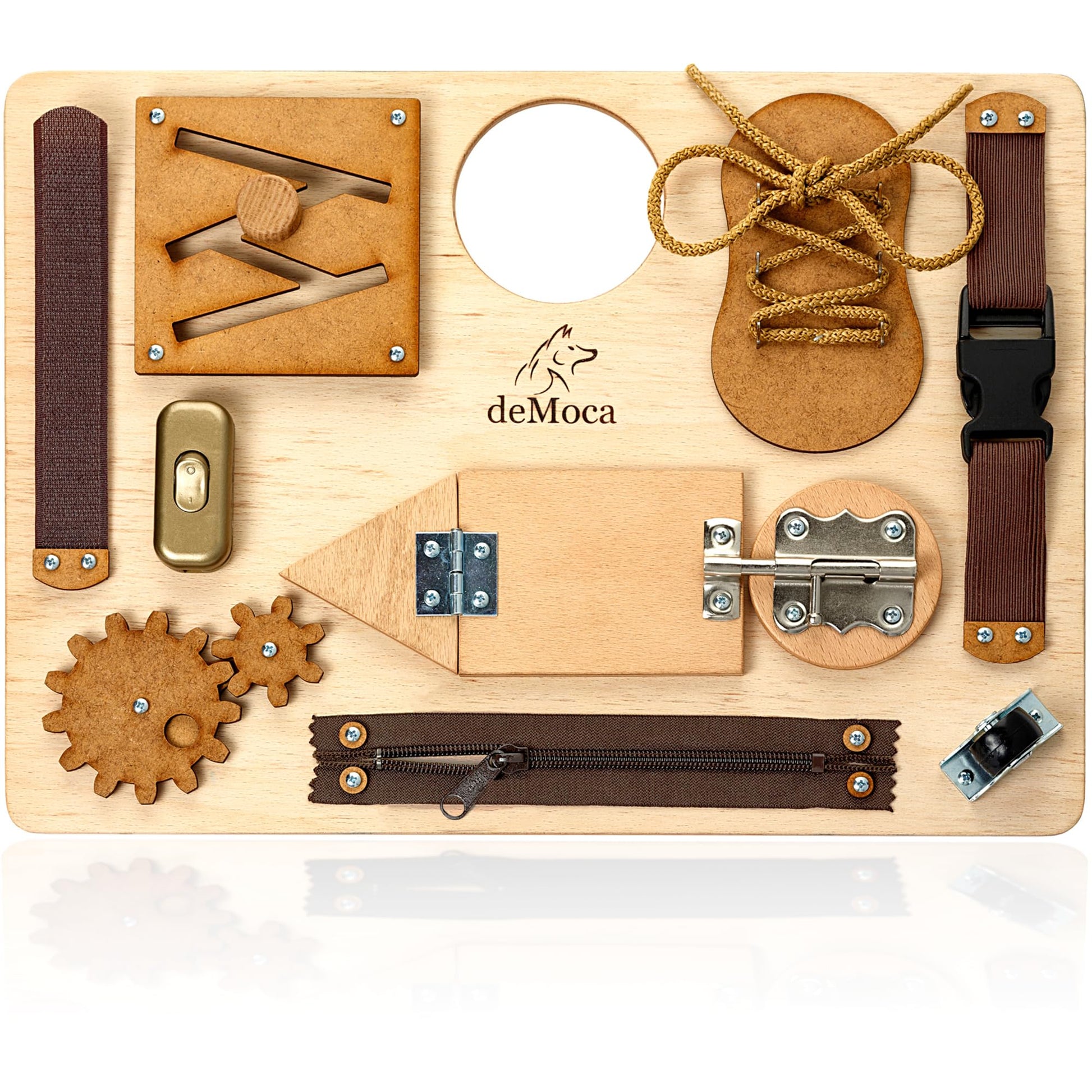 Democa Montessori Busy Board For Toddlers, Wooden Toy With 10 Educational Activities To Develop Fine Motor Skills, Airplane & Car Travel Toy For Boys & Girls - Packaging May Vary