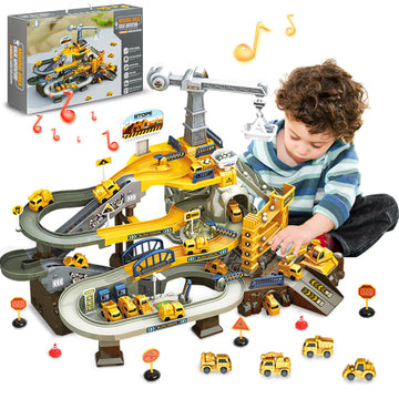 Toys For 3 Year Old Boys - Smiesskiddo 68 Pcs Stem Construction Race Track Set With Music & Mining Scenes | Montessori Learning