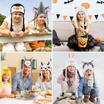 Funny Plush Animal Hat with Ear Flaps, Soft Fleece Hats Cute Bunny Cap for Kids Women Girls Cosplay Party (Bunny) Multi-Colored