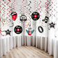 Blulu 30 Pcs Rock Roll Hanging Foil Swirls, 50s Music Party, Black Red