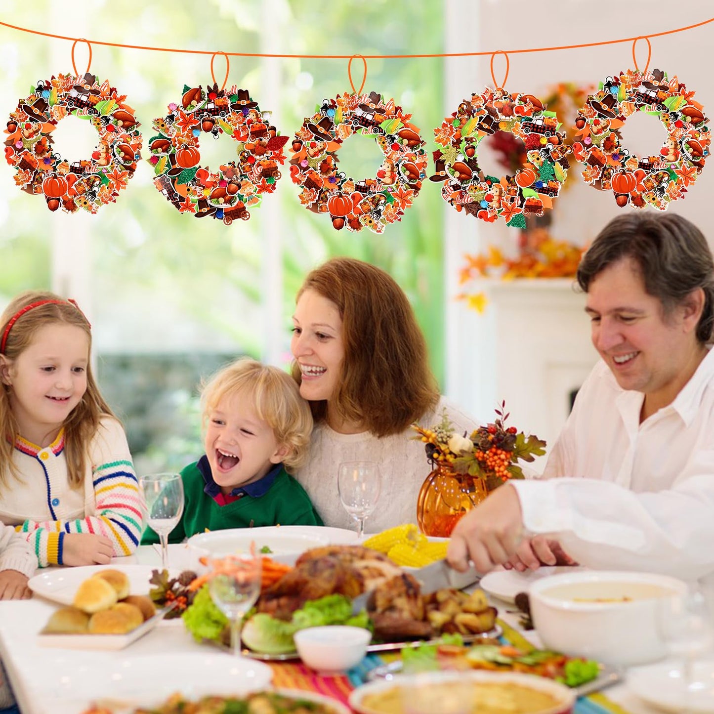 12 Sets Thanksgiving Wreath Decorations, Thanksgiving DIY Foam Wreath Signs Fall Craft Kit Turkey Maple Leaves Pumpkin Foam Stic