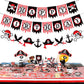 Zwiebeco Red Black White Happy Birthday Banner Pirate Bunting Garland Banner For Boys Girls Kids Teenagers Mens Womens Adults Bi