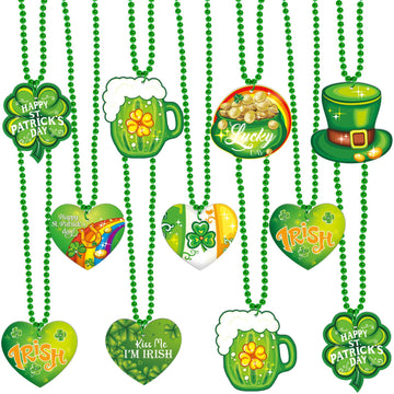 16pcs St. Patrick's Day Necklace bead Shamrock Bead Pendant Necklace for Party Costume Accessories Mardi Gras Party Decor