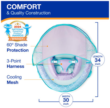 Swimways Infant Spring Float, Baby Pool Float With Canopy & Upf Protection, Swimming Pool Accessories For Kids 3-9 Months, Merma