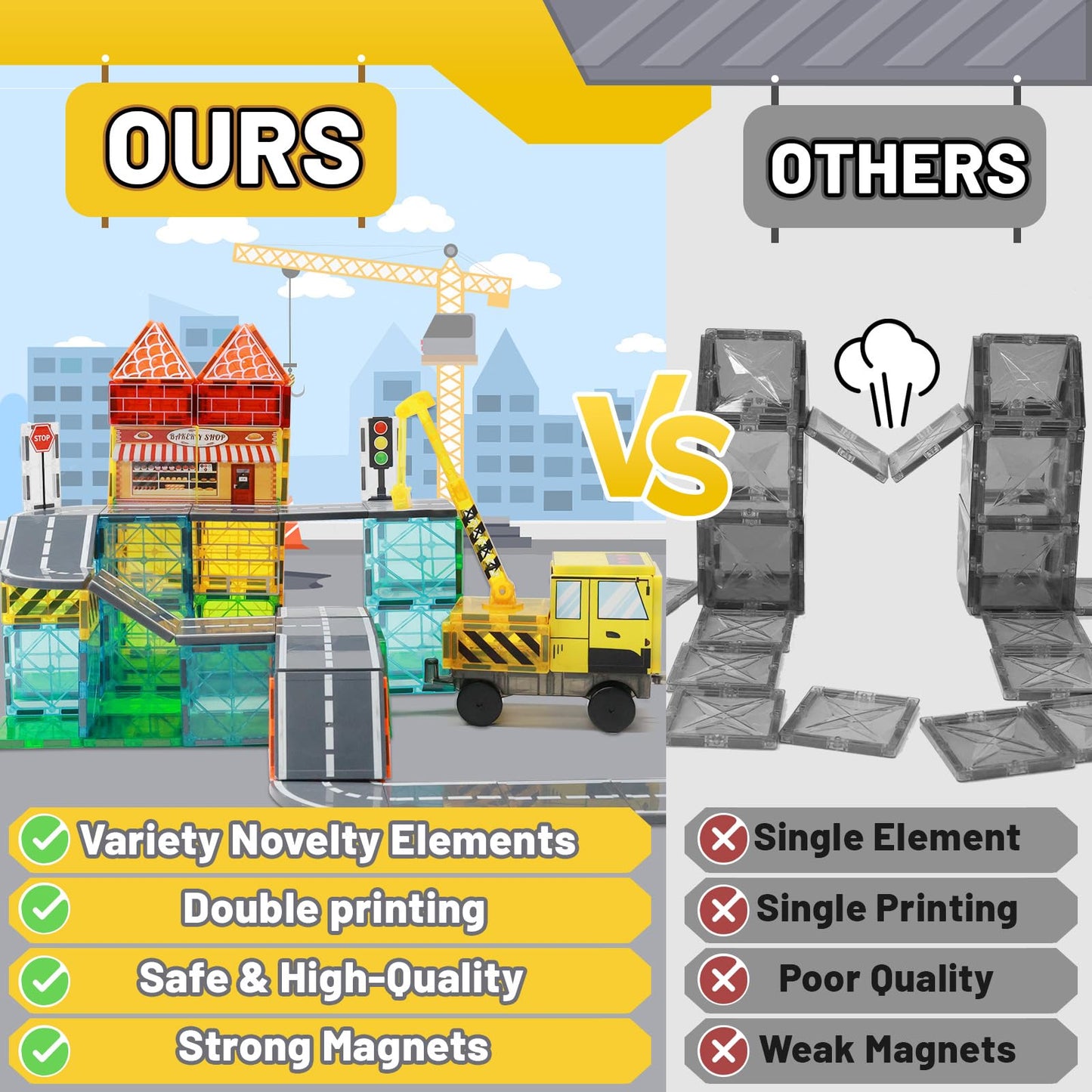 Lionfuny Magnetic Tiles Magnetic Building Blocks, Building Toys For Kids Ages 3-5 4-8 8-12 Toddlers Stem Preschool Toys Boys Toy