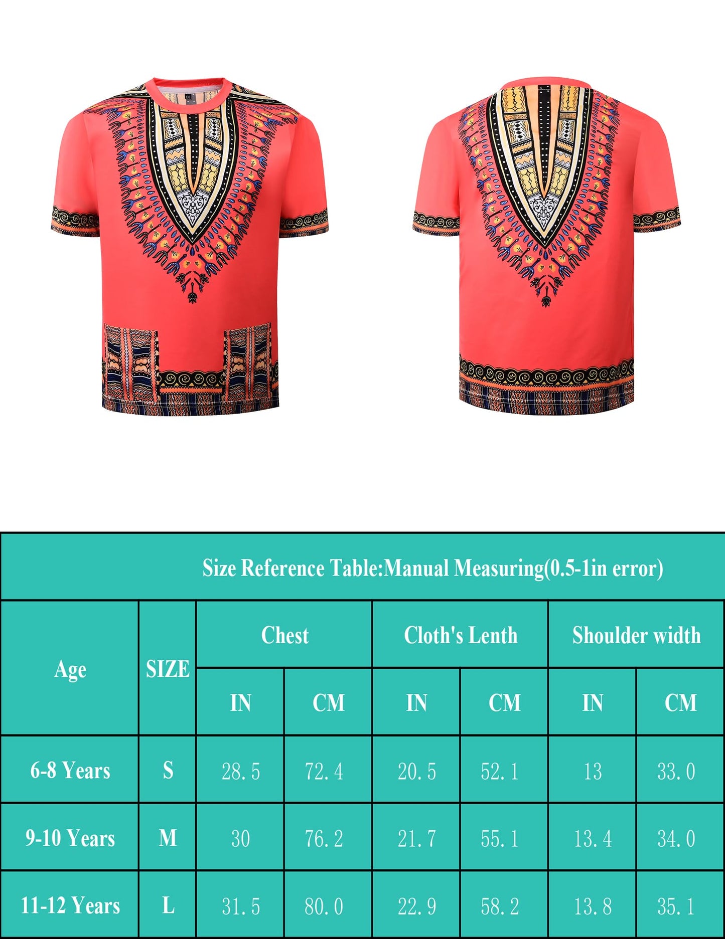 Inrajoper Boys Hippie Costume Kids Colorful African Dashiki T-Shirt Festival Boho 60'S 70'S Bohemian Outfits Orange 9-10 Years