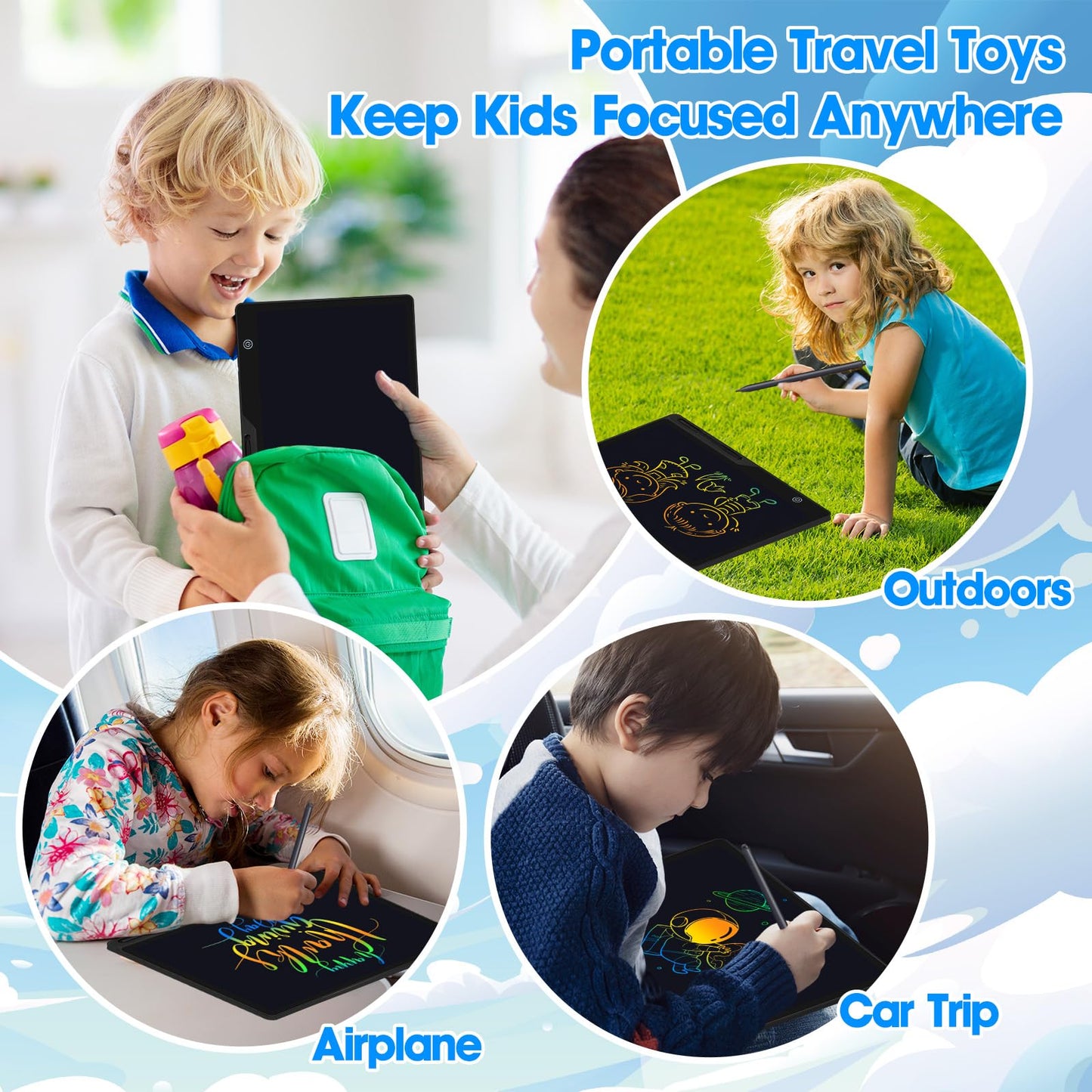 POPERFUN 16 Inch LCD Writing Tablet for Kids, Rechargeable Erasable Doodle Board Colorful Toddler Drawing Pad, Preschool Learnin