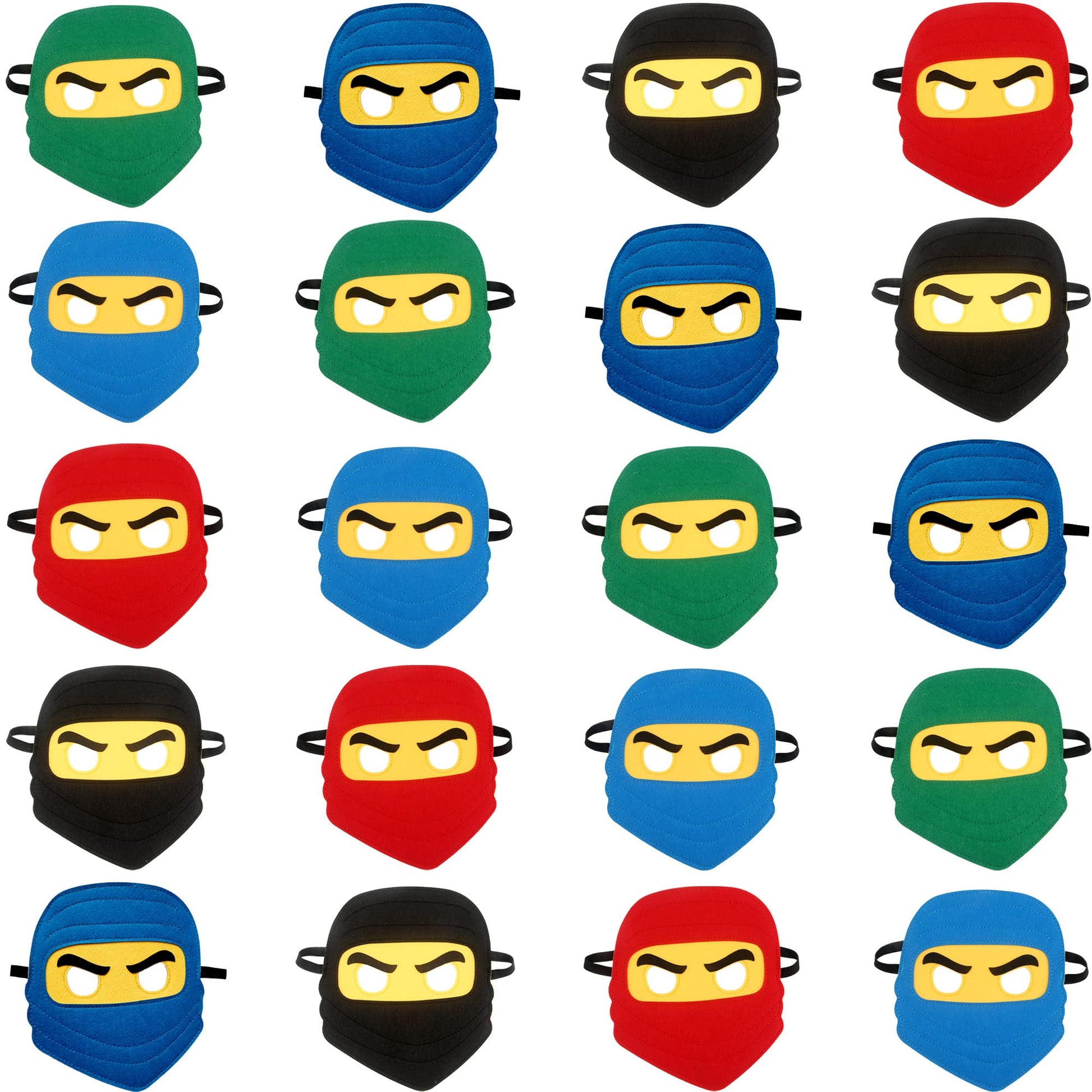 Rcanedny 20 Pieces Kids Ninja Masks Felt Elastic Cartoon Mask for Boys Girls Halloween Costume Party Supplies Ninja Theme Birthd